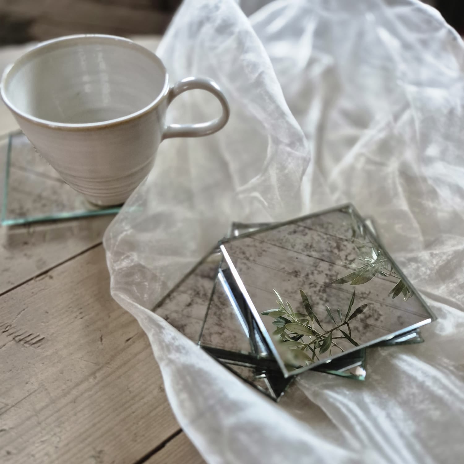 Handcrafted Antique Mirror Tile Coasters - Retro Reflections